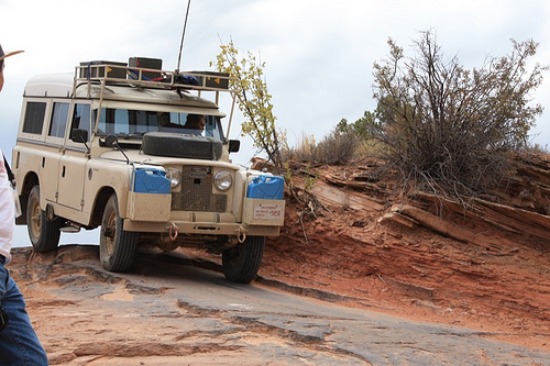 Land Rover Dormobile on ledge